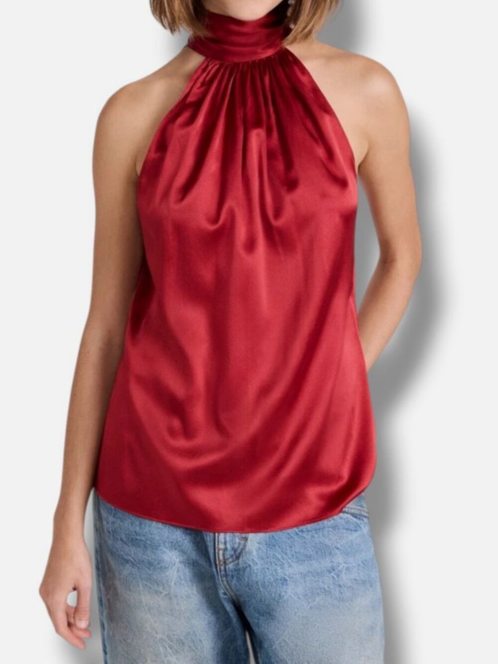 Ramy Brook Women's Red Halter-Neck Sleeveless Lori Silk Blouse Top Size M